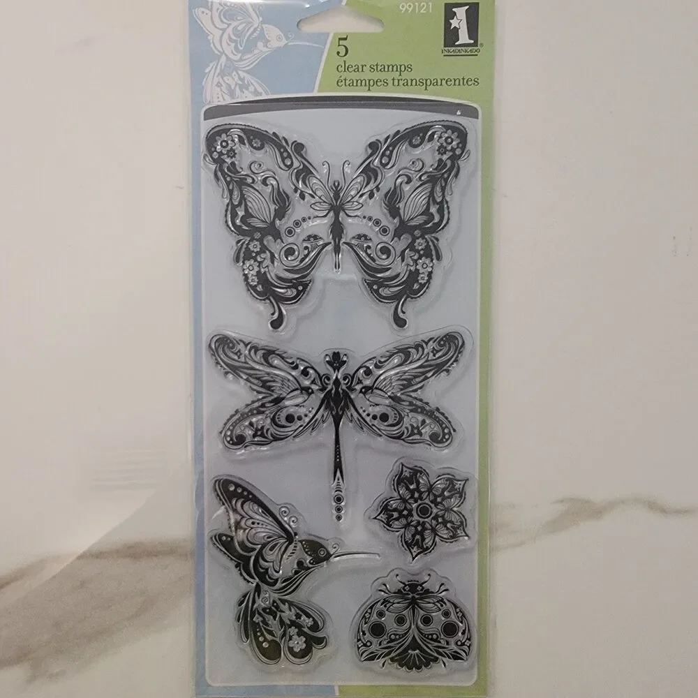 Inkadinkado Clear Stamps Birds, Butterflies & Flowers LOT of 3 Sets - 19 Stamps